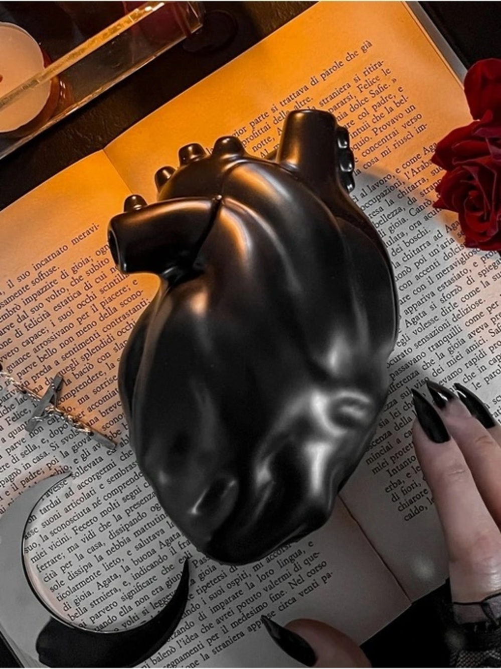 Unique Ceramic Black Anatomical Heart Shaped Box Goth Decor Nirvana Gifts